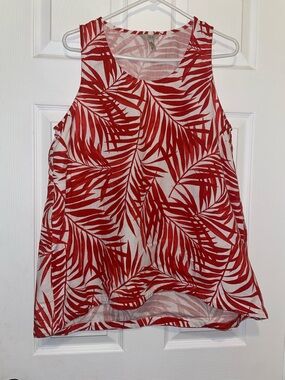 DKR linen blend red and white palm print beach resort